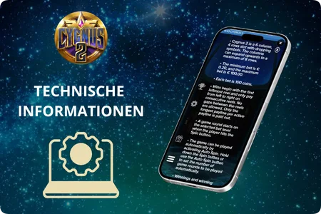 Cygnus 2 Technische Informationen mit Spielregeln auf dem Smartphone-Display